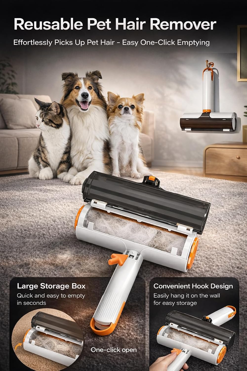 Pet Hair Remover Roller – Reusable Fur Cleaner